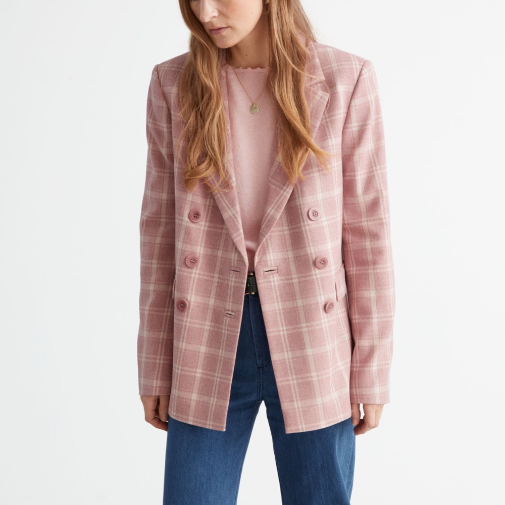Designer Pink Plaid Double-Breasted Blazer size 10 Eur 40